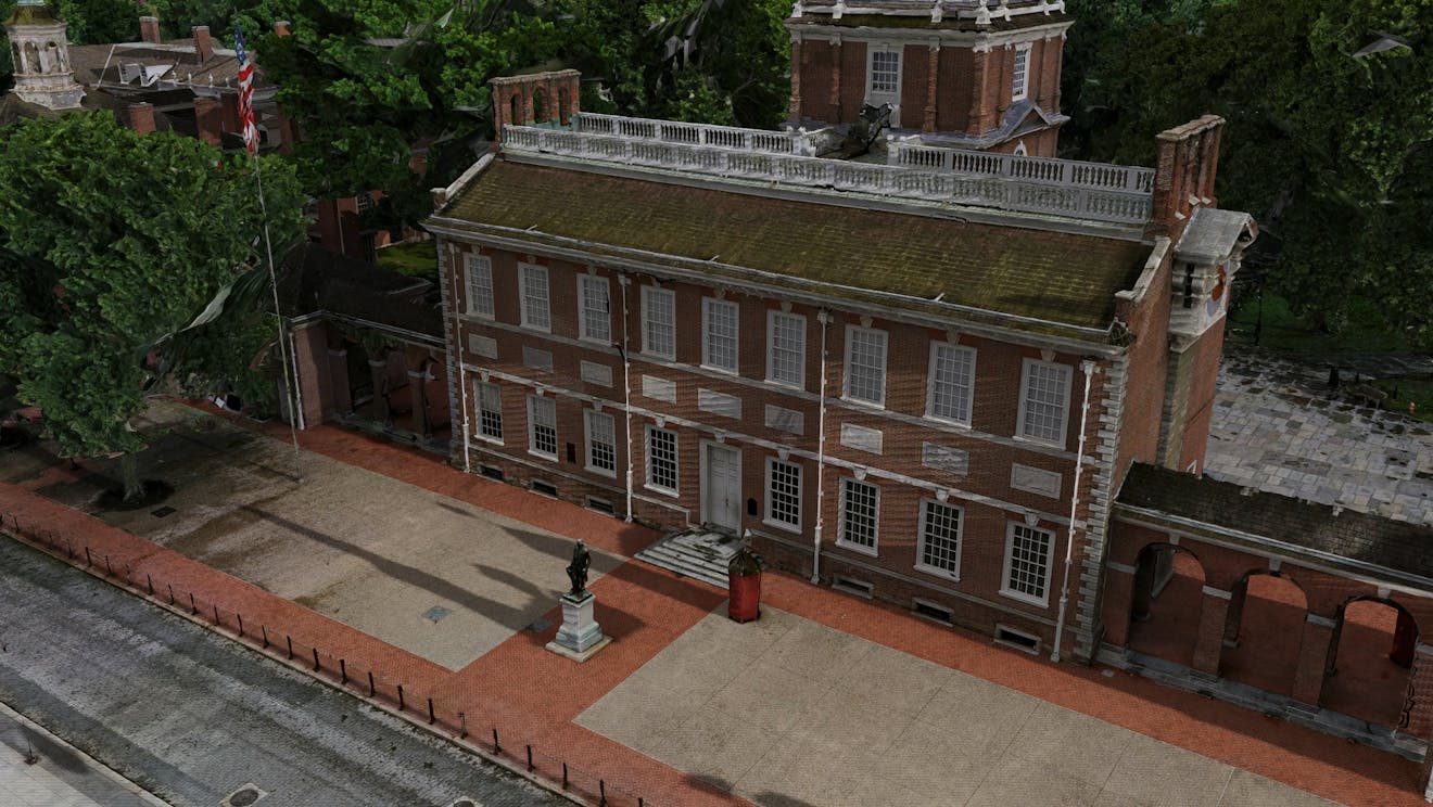 A photogrammetry model of Independence Hall in Philadelphia.
