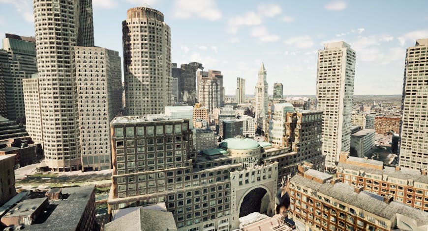 Rowes Wharf, Boston MA, with 3D models created by Nearmap; shown with Cesium for Unreal