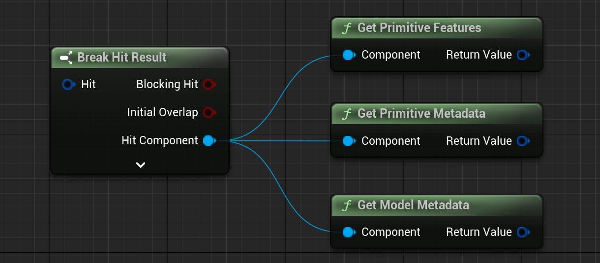 Cesium for Unreal v2.0 Upgrade Guide: The Get Model Metadata Blueprint may also be used on the component; it will retrieve the CesiumModelMetadata from its parent model component.