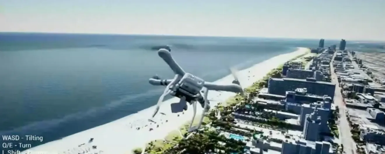 Screenshot of a drone over Miami beach in Cesium for Unreal