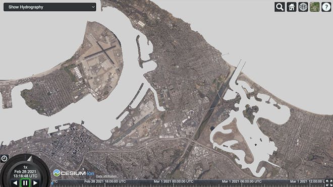 3D Tiles from CDB data in CesiumJS with hydrography layer visible