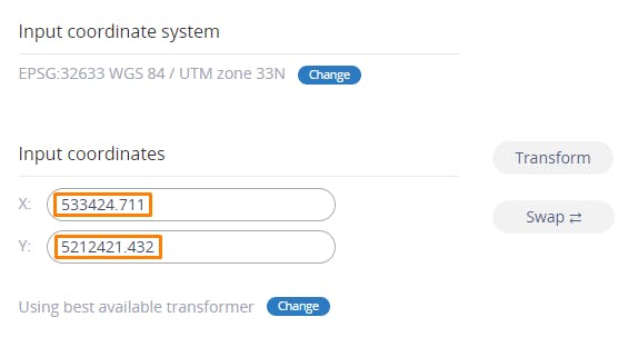 Cesium for Omniverse/Revit tutorial: Under Input coordinates, enter the EPSG:32633 location that corresponds to the survey point in the Revit scene. For our project this is X: 533424.711 and Y: 5212421.432.