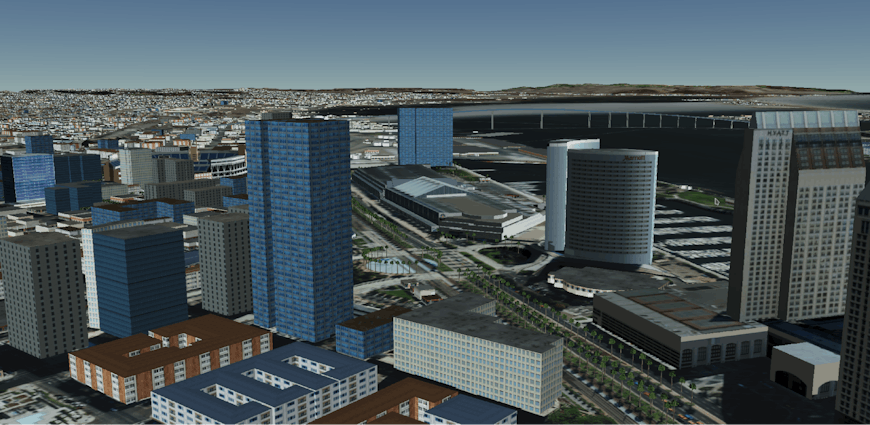 Buildings in San Diego, streamed with 3D Tiles in CesiumJS