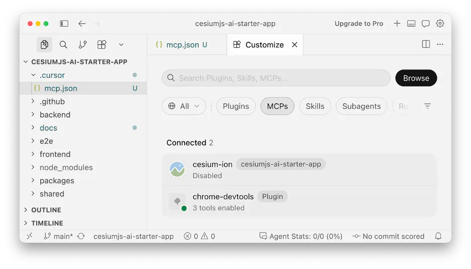 Cesium ion disabled in Cursor MCP settings