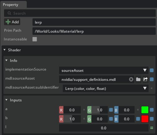 Cesium for Omniverse: Style by Properties. Select the lerp node and set the colors.