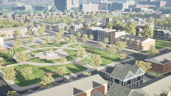 Rendering of city park in Camden digital twin built by Hopeworks in Cesium for Unreal