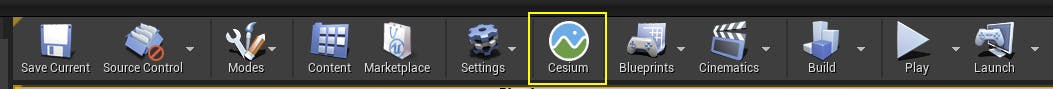 A screenshot showing the Cesium for Unreal icon in the Unreal Engine toolbar