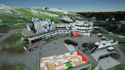 3D model of the resort at Flims-Laax-Falera area, Switzerland, combined with Cesium World Terrain and Bing Maps Aerial imagery, in Cesium for Unreal. Courtesy Marius Coetzee.