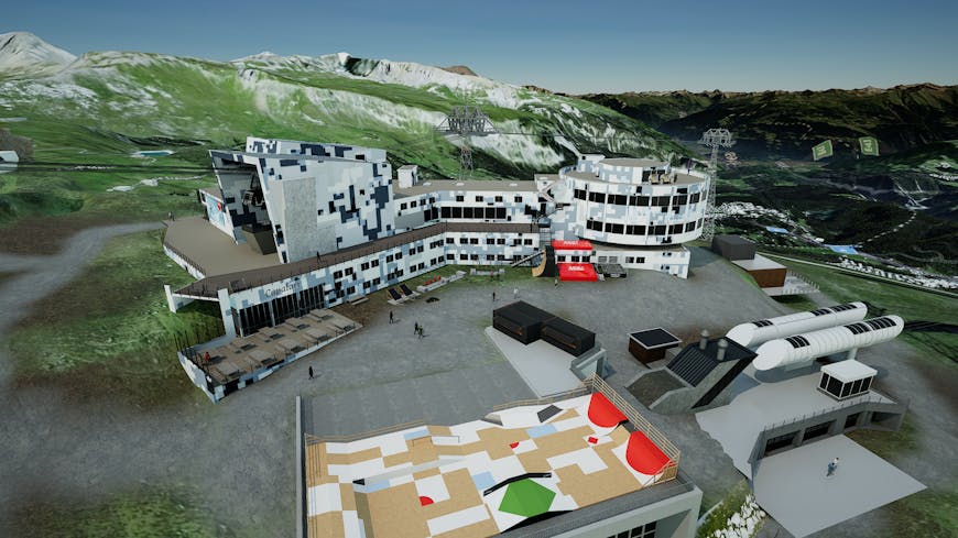 3D model of the resort at Flims-Laax-Falera area, Switzerland, combined with Cesium World Terrain and Bing Maps Aerial imagery, in Cesium for Unreal. Courtesy Marius Coetzee.