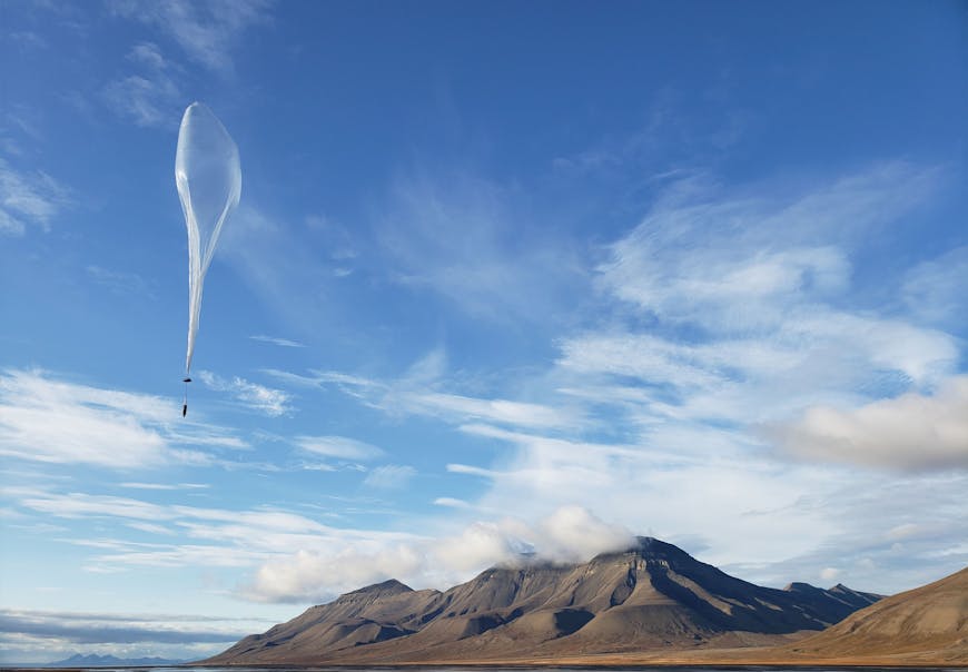 WindBorne Global Sounding Balloon in the air over Svalbard