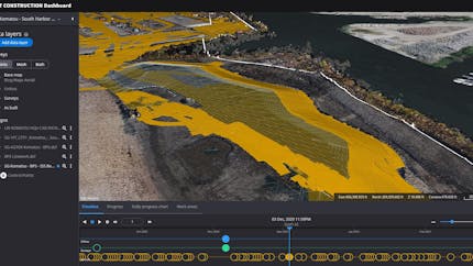 Smart Construction user interface showing construction site timeline