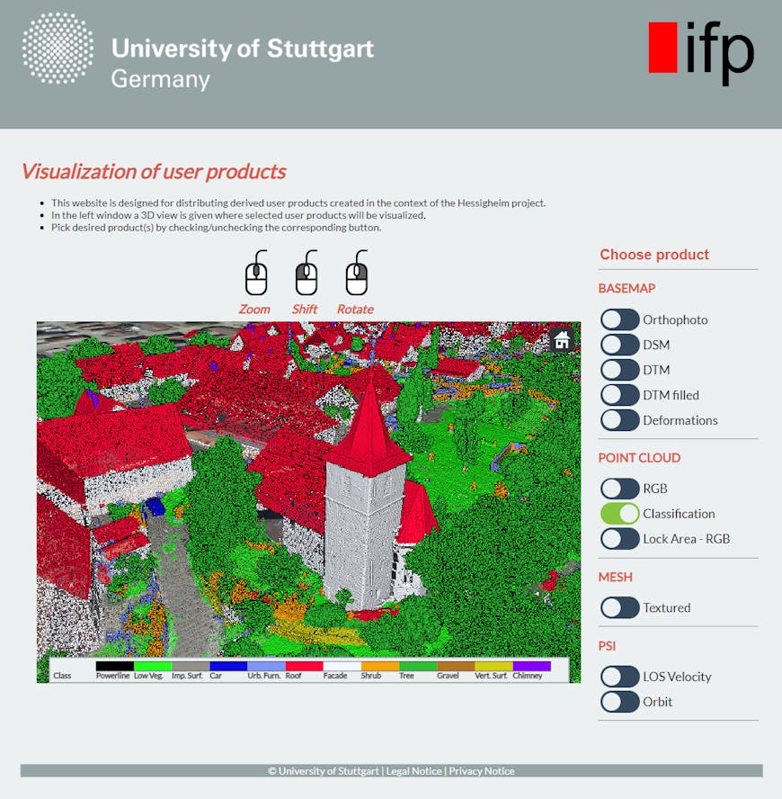 Point cloud map of buildings and trees captured by drone