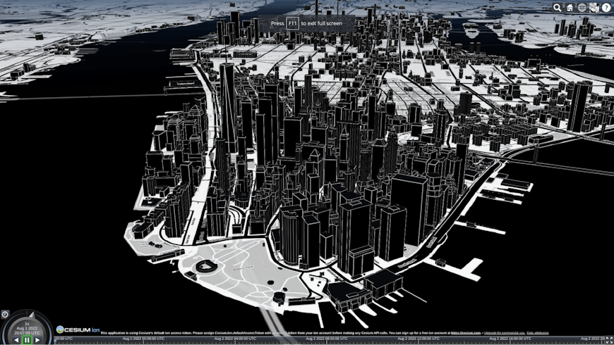 Stylized view of New York City using 3D Tiles with the new showOutline property on ​​Stamen Toner imagery.