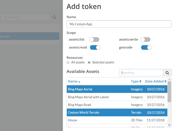 Screenshot of the Cesium ion user interface