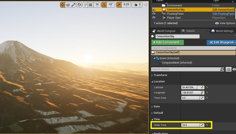 UE Editor Solar Time control for CesiumSunSky