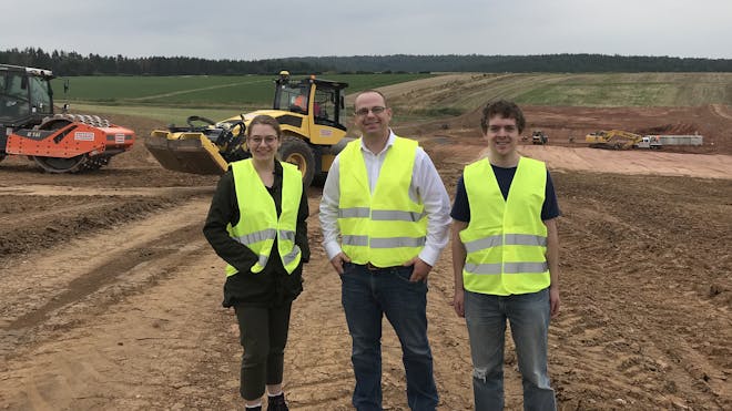 Gabby Getz, Patrick Cozzi, and Sean Lilley on a Cesium Smart Construction site visit.