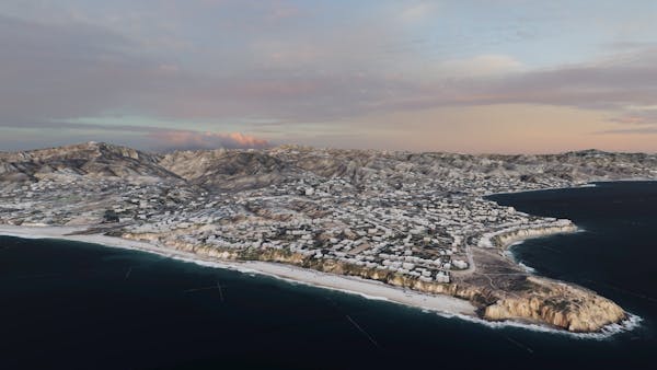 Screenshot of the Malibu coast with Cesium World Terrain and OSM Buildings. Malibu, CA, USA. Created with Cesium for O3DE.
