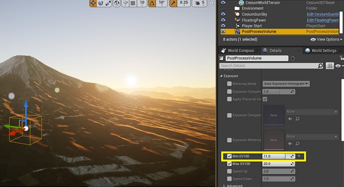 MinEV100 control for PostProcessVolume in UE Editor