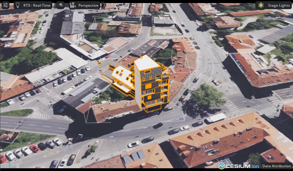 Cesium for Omniverse/Revit tutorial: The design should now match accurately with Cesium World Terrain. 