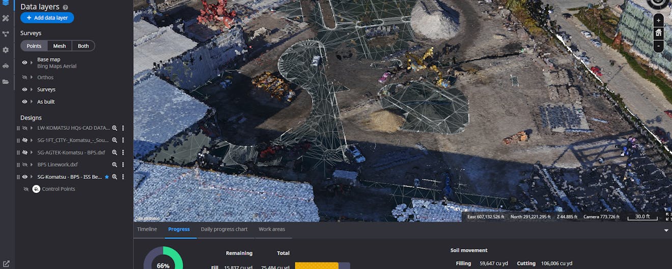 Screenshot of the Smart Construction Dashboard, developed by Cesium and Komatsu