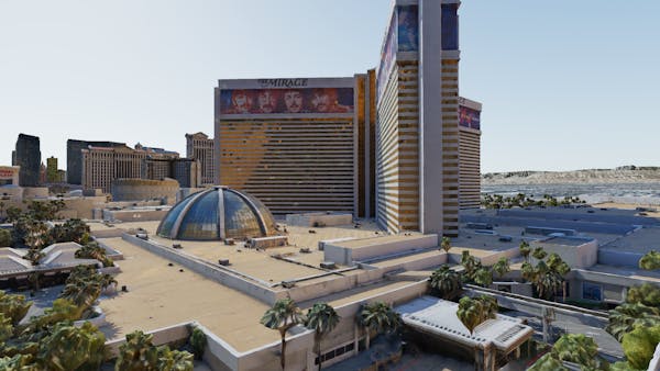 Screenshot of the Mirage hotel. Las Vegas, NV, USA. Tileset provided by Aerometrex. Created with Cesium for O3DE.