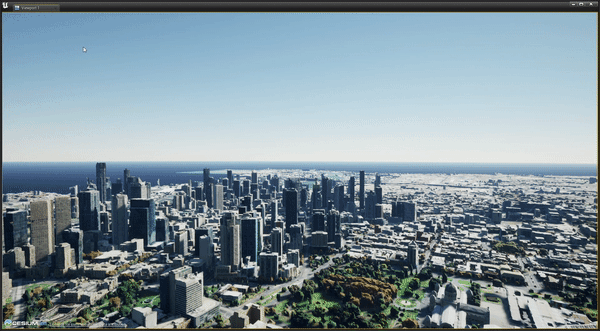Fig 3.6: An aerial fly-through of the Melbourne tileset with very few opportunities for occlusion.