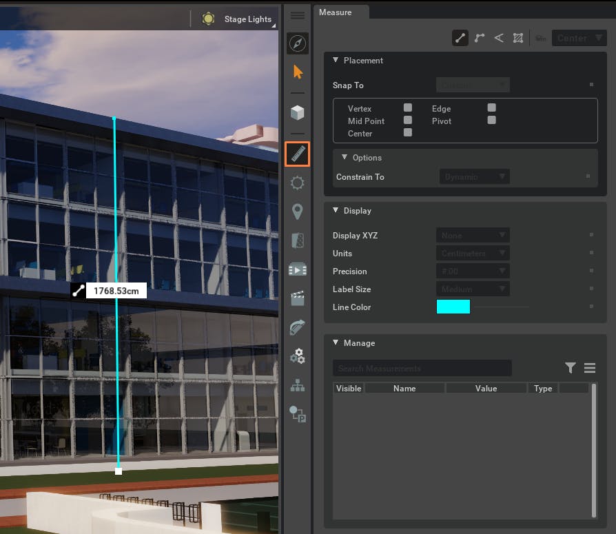 The Measure tool provides point-to-point, multipoint, angle, and area measurements.