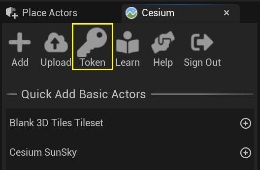 A screenshot showing the button on the Cesium panel to open the Token panel.