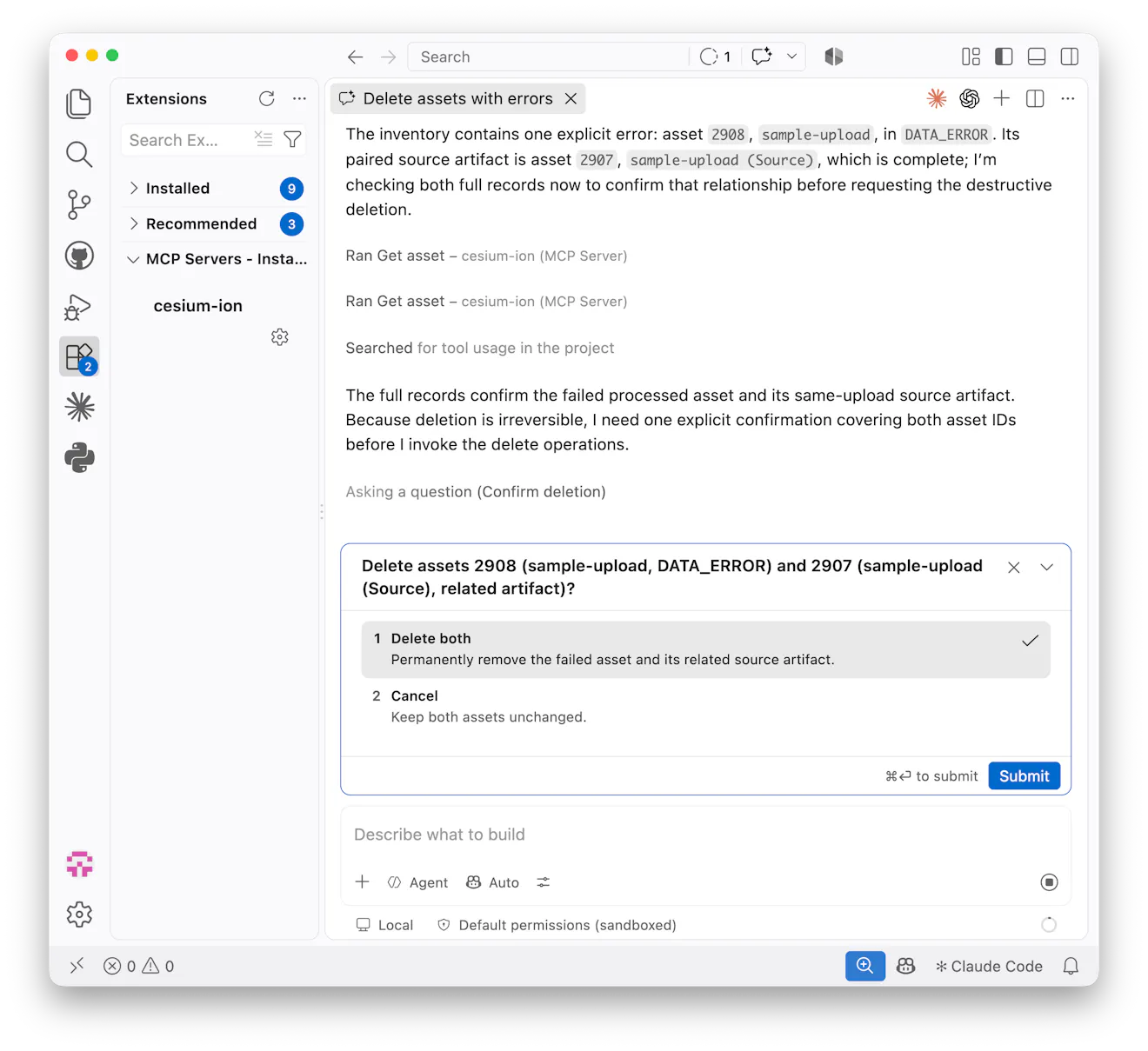 Confirmation prompt before deleting assets