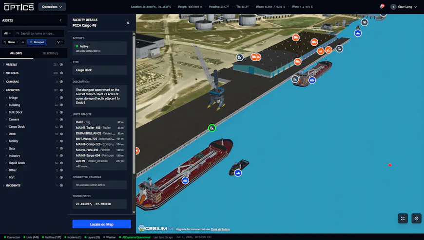 Active Digital Twin of the Port of Corpus Christi built by The Acceleration Agency with ProjectGemini’s SaaS leveraging CesiumJS