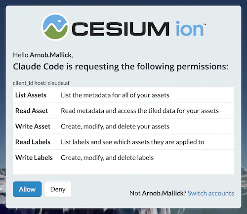 Grant permissions in Cesium ion for your AI client 