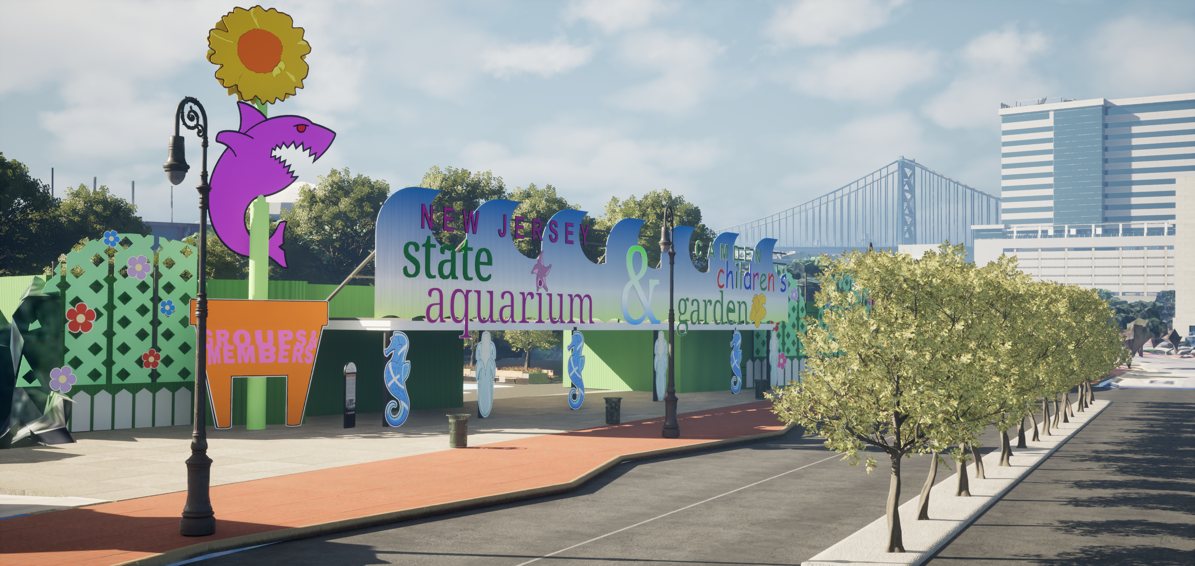 Rendering of aquarium in Camden digital twin built by Hopeworks in Cesium for Unreal