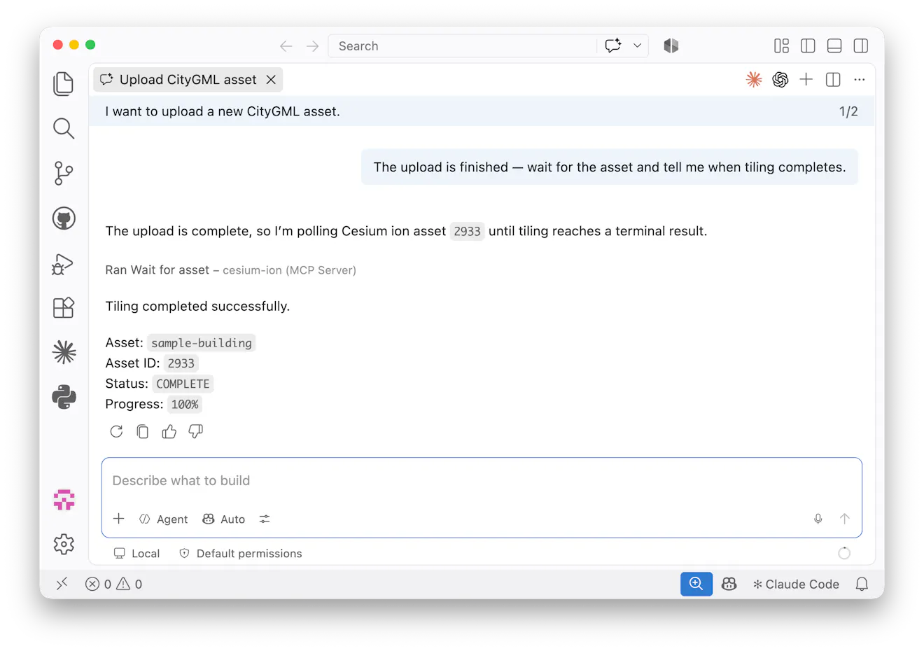 AI assistant waiting until asset tiling is complete