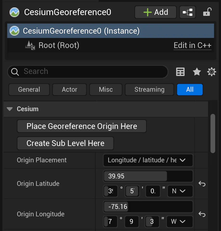 Cesium Georeference level