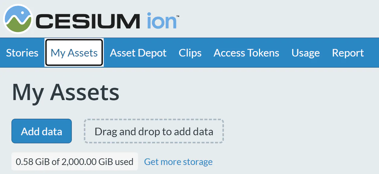 Cesium ion my assets screen