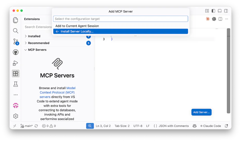 Installing the server locally for MCP server in VS Code