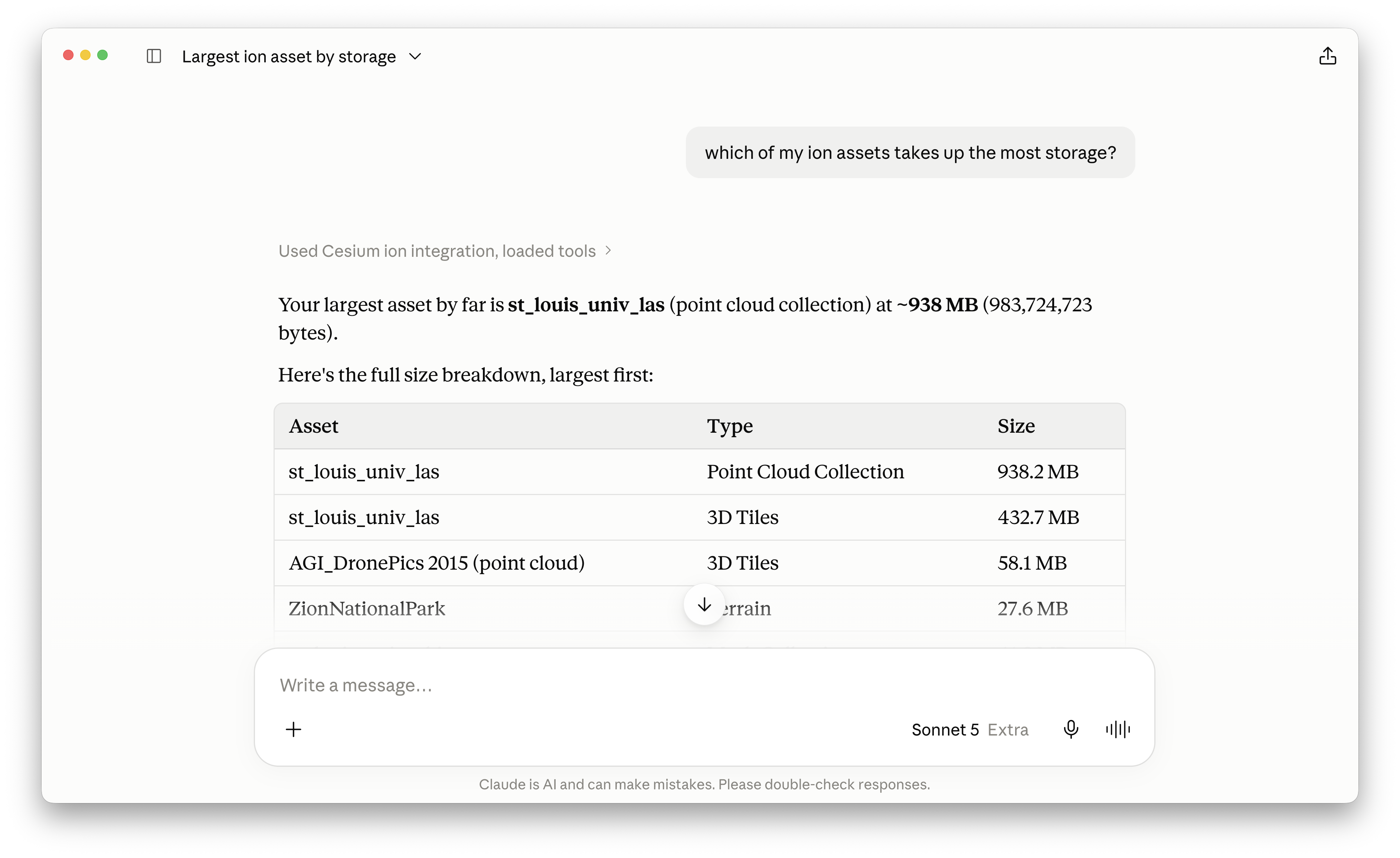 Chat to identify the largest storage assets