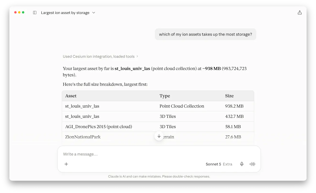 Chat to identify the largest storage assets