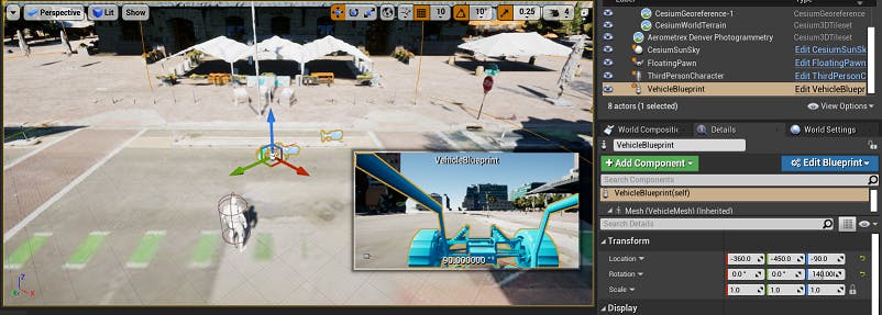 Cesium for Unreal controllers carPlacement