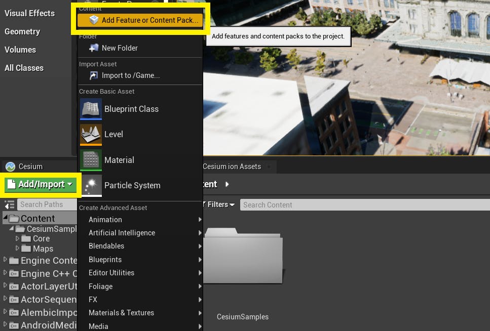 Cesium for Unreal controllers contentBrowserButtons