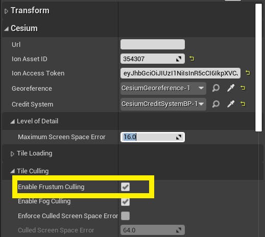 Cesium for Unreal controllers frustrumCulling