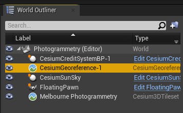 Cesium for Unreal photogrammetry georeference in outliner