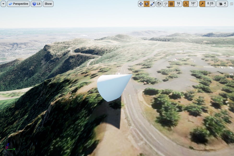 Cesium for Unreal placing cone in denver