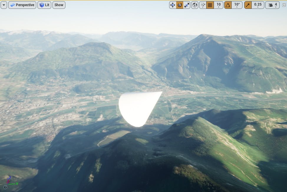 Cesium for Unreal placing cone in italy