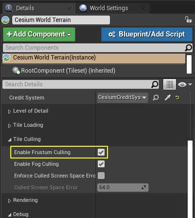 Cesium for Unreal placing frustum culling