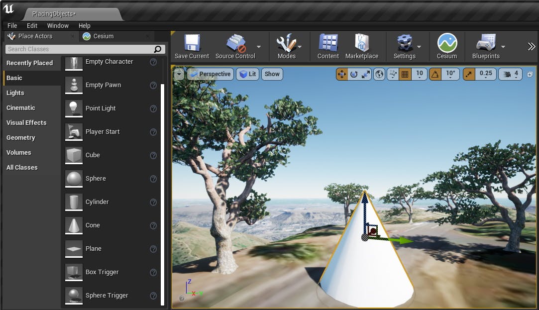 Cesium for Unreal placing placing objects