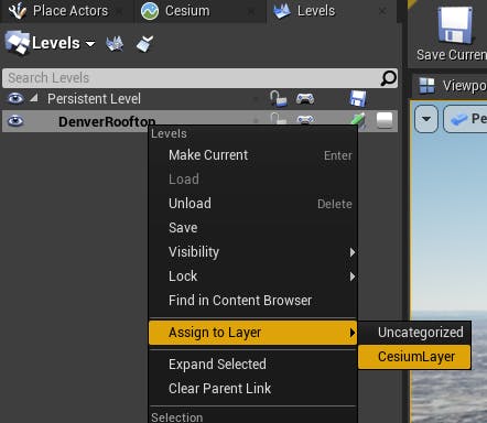 Cesium for Unreal sublevels assign layer