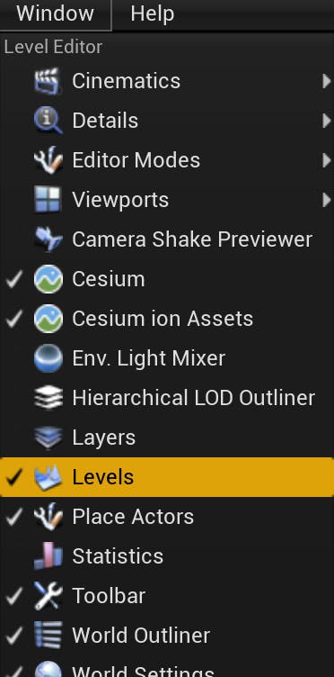 Cesium for Unreal sublevels levels menu