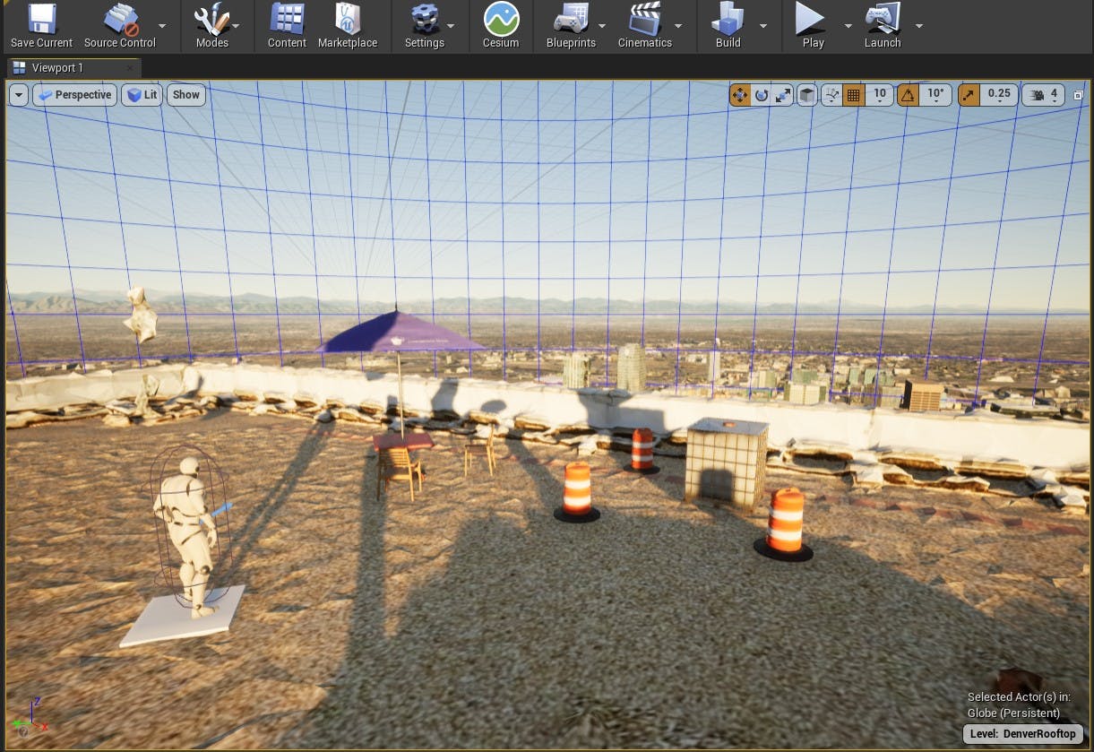 Cesium for Unreal sublevels rooftop scene