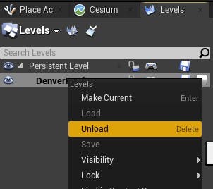 Cesium for Unreal sublevels unload level